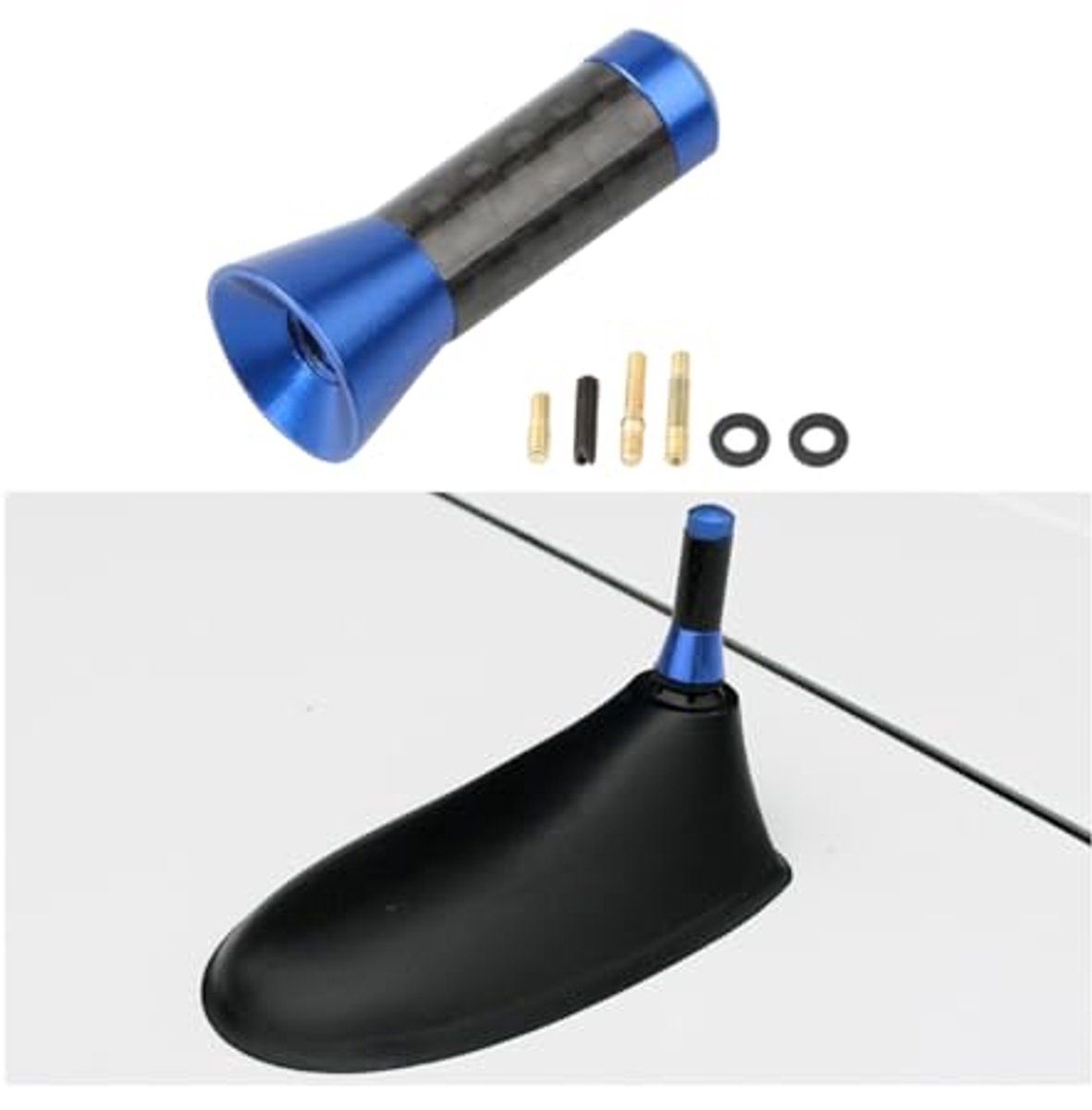 Korte korte schacht antenne antenne-adapter voor aluminium dak met schroeven, decoratieve autoradioantenne met sterke ontvangstfunctie FM/AM (blauw)