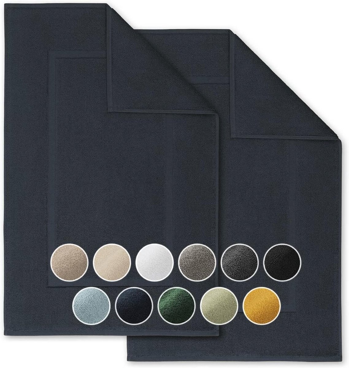 Set van 2 Badmatten - Zachte Douchemats van 100% Katoen, Oeko-Tex Gecertificeerd, 51x79 cm, Zwart