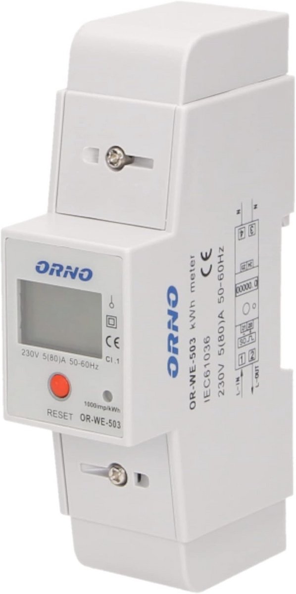 1-Fase Elektriciteitsverbruiksindicator met Extra Indicator en Resetknop - 80A