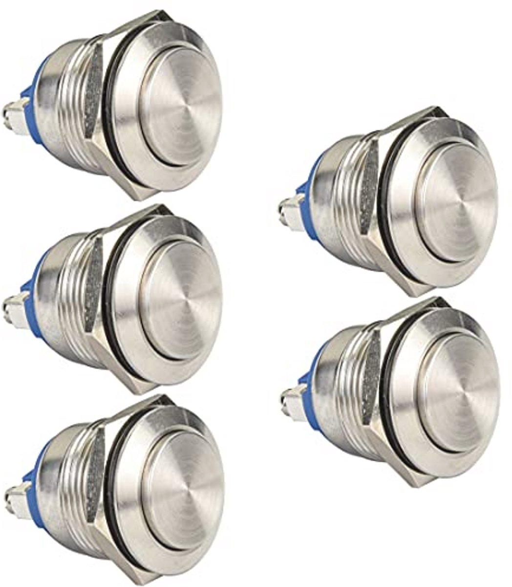 5 Stuks 19mm Waterdichte Momentary Drukknop 5A 12V/24V/125V/250VAC