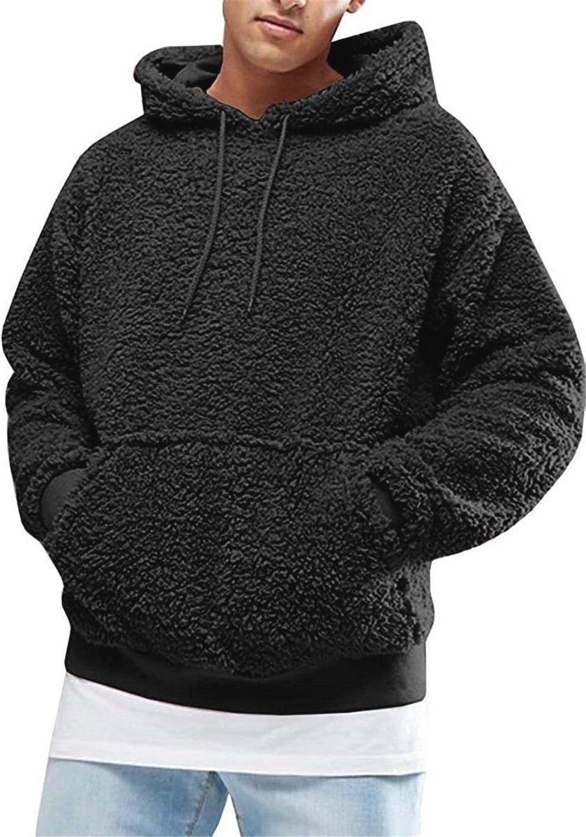 Heren Hoodie met Capuchon van Teddyfleece en Pluche - Oversized Pullover met Zakken
