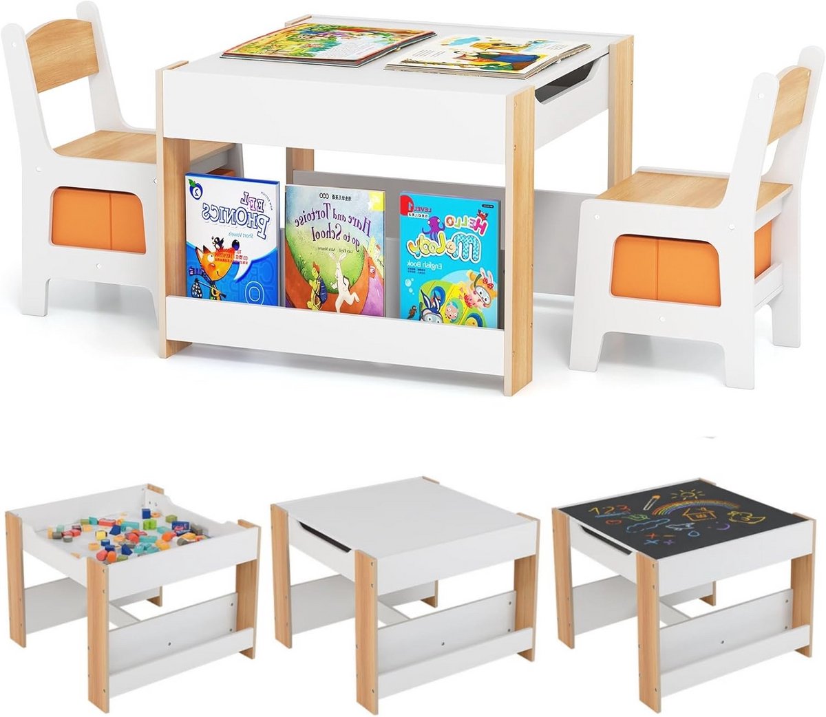 Multifunctionele Kindertafel met Stoelen – Activiteitstafel voor Kinderen met Opbergruimte