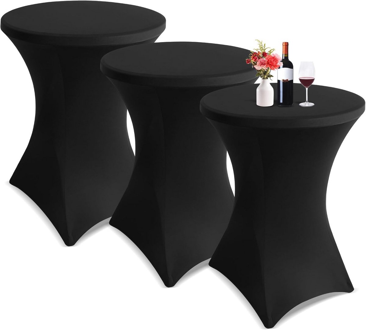 Stretch bartafelhoezen 3-pack voor bistrotafels, diameter 80-85 cm - Zwart