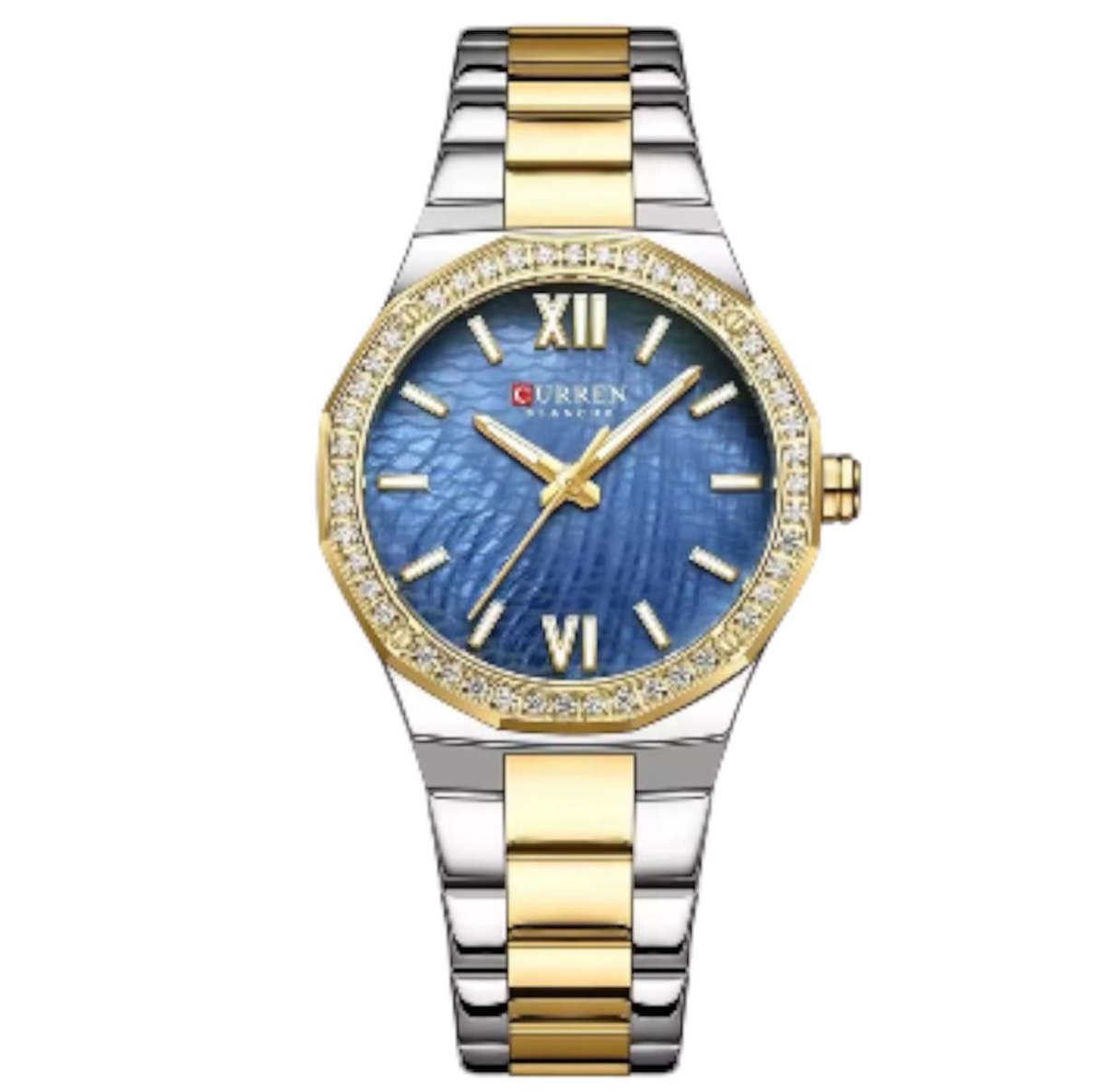 Curren - Dameshorloge - Polshorloge - Dames - Horloge - Horlogedoos - Vrouwen - Zilver Goud Blauw - Diamonds
