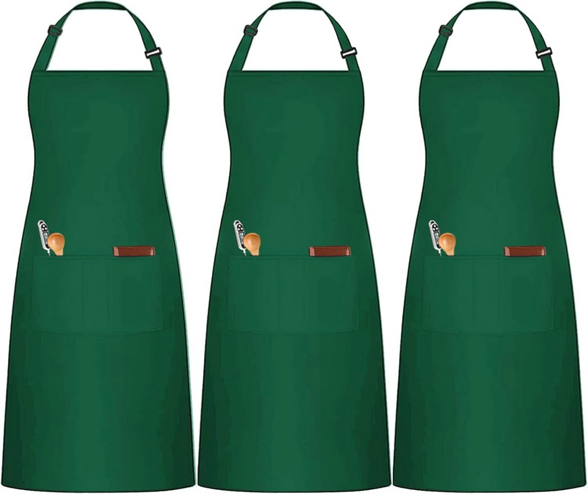 3 Pack Keukenschort - Verstelbaar Werkschort met 3 Zakken voor Heren en Dames