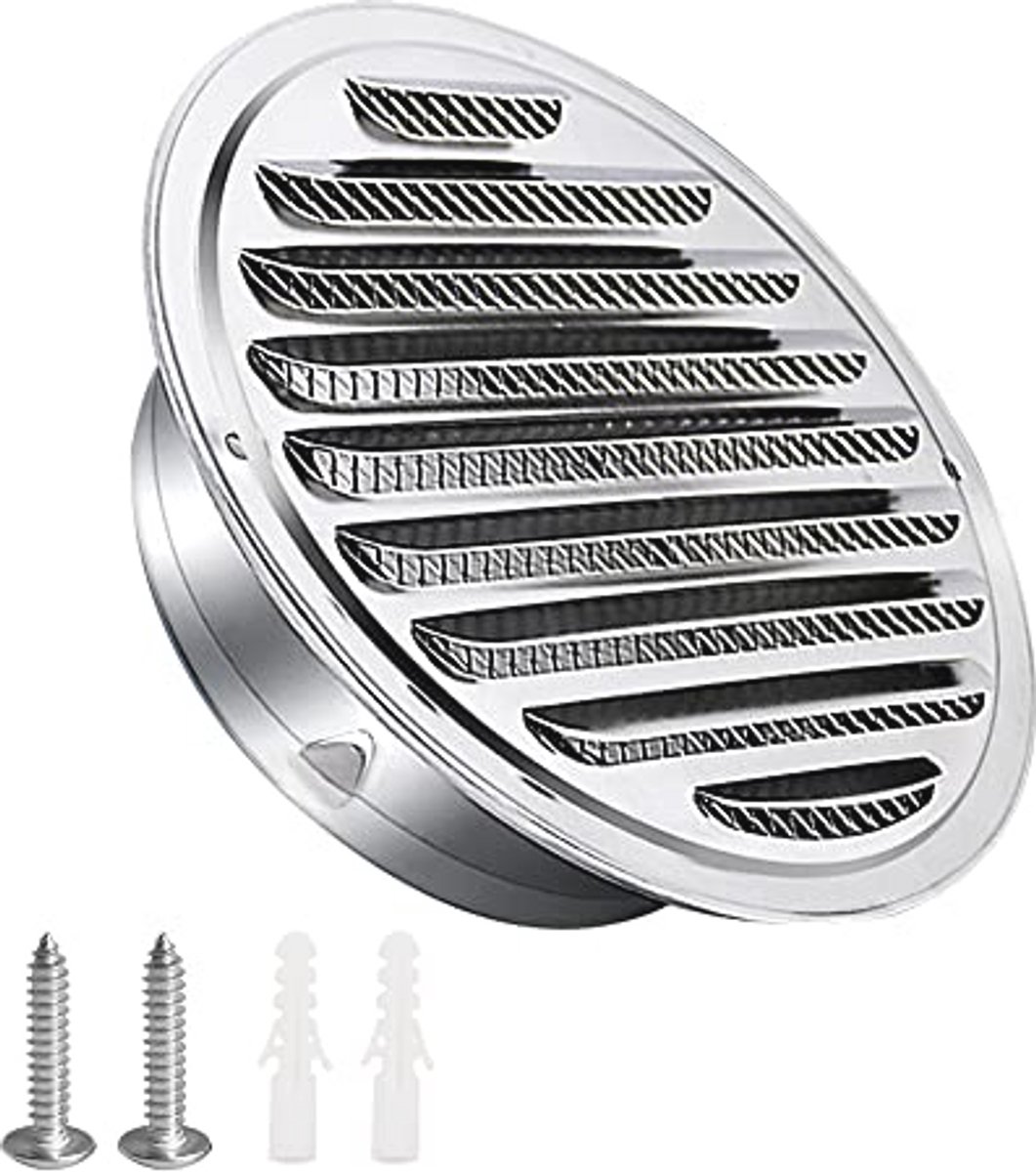 Ventilatierooster RVS 100 mm - Rond Afvoerrooster met Schroeven en Insectengaas voor Garag