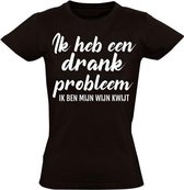 Ik heb een drank probleem dames t-shirt zwart | grappig | wijn | cadeau | maat L