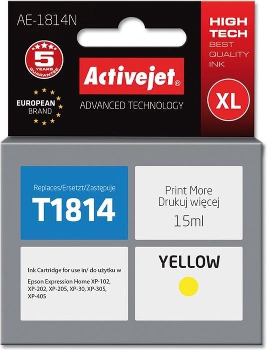 ActiveJet AE-1814N inkt voor Epson-printer, Epson 18XL T1814 vervanging; Opperste; 15 ml; geel.