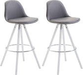 Clp Franklin Set van 2 barkrukken - Rond frame - Kunstleer - Grijs - Kleur onderstel : Wit