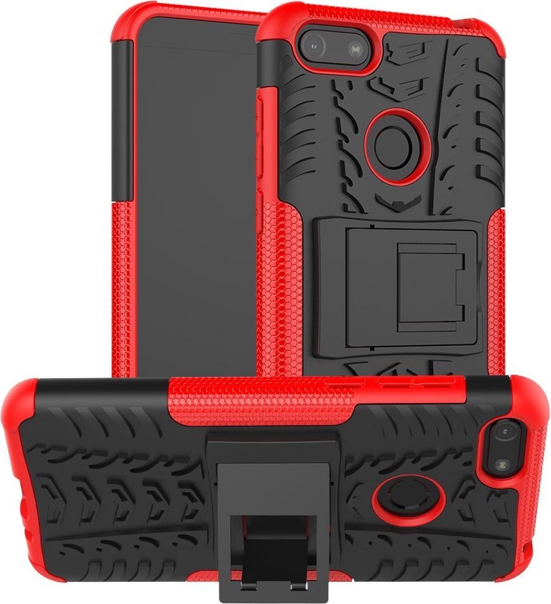 Rugged Kickstand Back Cover - Geschikt voor Motorola Moto E6 Play Hoesje - Rood