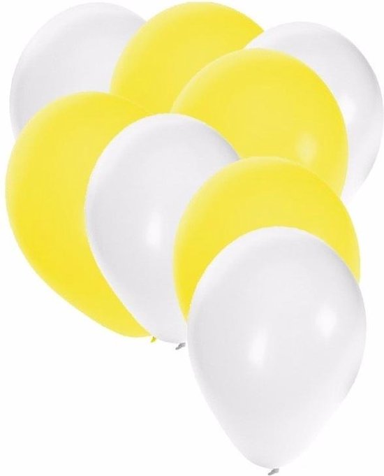 30x ballonnen wit en geel - 27 cm - witte / gele versiering