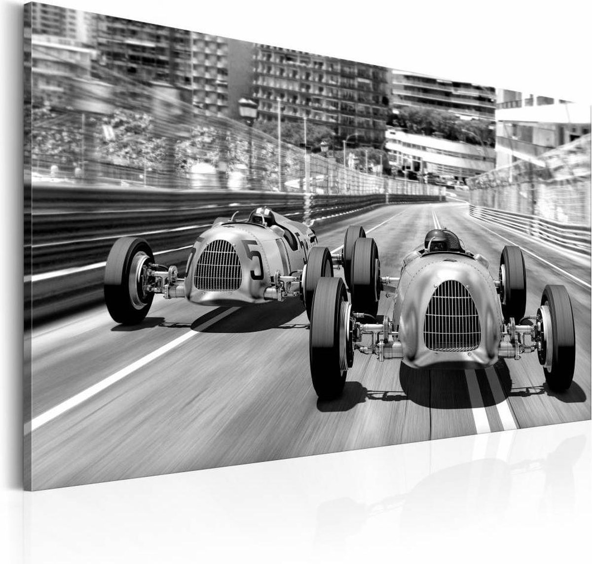 Schilderij Formule 1 retro, Monaco, Zwart/Wit Schilderij Formule 1 retro, Monaco, Zwart/Wit