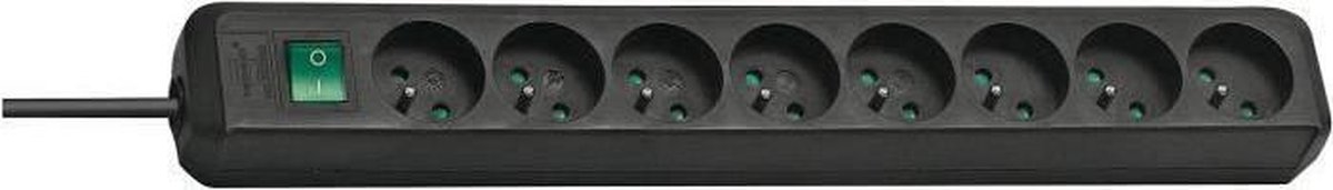 Eco-Line stekkerdoos met schakelaar 8-voudig zwart 3m H05VV-F 3G1,5 *FR*