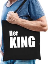 Her king katoenen tas zwart met witte tekst - tasje / shopper voor heren