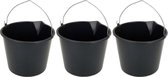 3x Stevige zwarte huishoud emmer 12 liter met tuit - Huishoudelijke producten - Huishoudemmers/klusemmers/bouwemmers/schoonmaakemmers