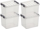 4x Sunware Q-Line opberg boxen/opbergdozen 3 liter 20 cm kunststof - Opslagbox - Opbergbak kunststof transparant/zilver