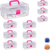 Relaxdays 10x opbergbox met vakjes - transparante opbergdoos - 9 vakken assortimentsdoos