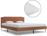 Bed met matras stof bruin 160x200 cm