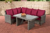 Clp Bermeo Lounge Dining Set - Poly rotan - kleur van 5 mm rotan grijs gemeleerd - Overtrek robijnrood