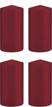 4x Bordeauxrode cilinderkaarsen/stompkaarsen 8 x 15 cm 69 branduren - Geurloze kaarsen – Woondecoraties