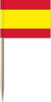 50x Cocktailprikkers Spanje 8 cm vlaggetje landen decoratie - Houten spiesjes met papieren vlaggetje - Wegwerp prikkertjes
