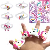 30 STUKS - MIX Unicorn Traktatie - Uitdeel Kado Inhoud 10x Unicorn Armbanden 10x Ringen 10x Stickervellen - Unicorn / Eenhoorn