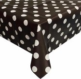 Buiten tafelkleed/tafelzeil zwart polkadots stippen 140 x 250 cm rechthoekig - Tuintafelkleed tafeldecoratie met stipjes
