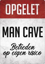 Spreukenbordje: Opgelet! Man Cave, Betreden Op Eigen Risico! | Houten Tekstbord