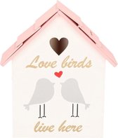 Spaarpot houten vogelhuisje roze 20 cm - Geld sparen - Uitzet spaarpot - Spaarpotten van hout