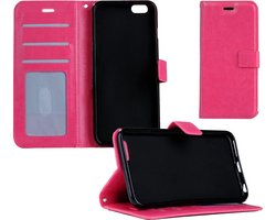 Hoesje Geschikt voor iPhone 5/5s/5SE Hoesje Book Case Hoes Portemonnee Cover Walletcase - Hoes Geschikt voor iPhone 5/5s/5SE Hoes Bookcase Hoesje - Donkerroze