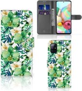 Geschikt voor Samsung Galaxy A71 Hoesje Orchidee Groen