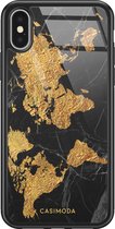 iPhone X/XS hoesje glass - Wereldkaart | Apple iPhone Xs case | Hardcase backcover zwart