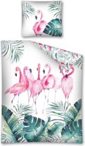 Flamingo éénpersoons dekbedovertrek 140 x 200 cm +1 sloop 70 x 80 cm