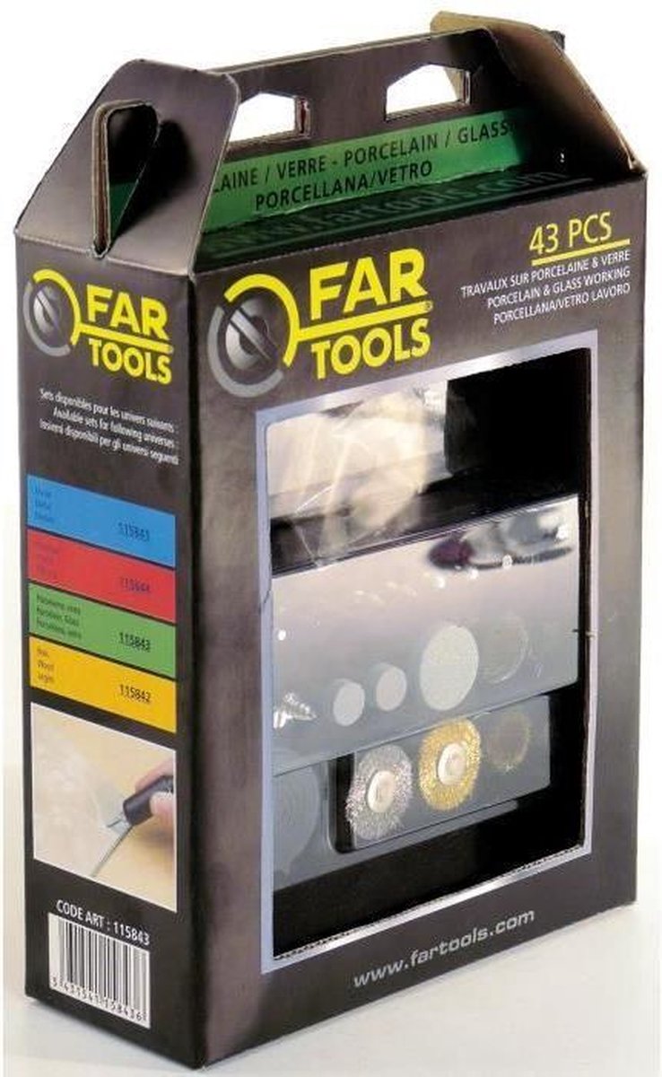 FARTOOLS Set 43 accessoires voor minischuurmachine voor glas en porselein