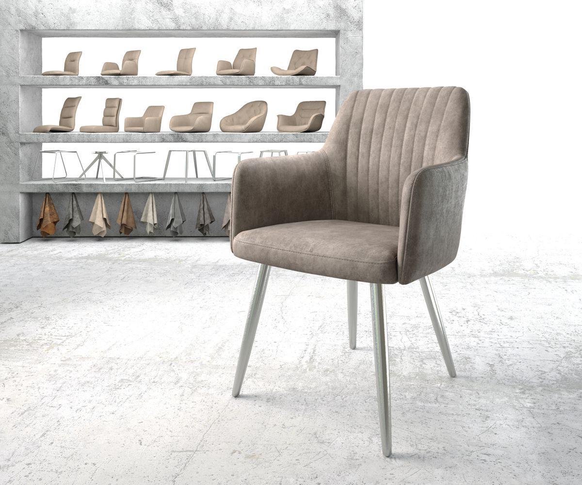 DELIFE Gestoffeerde-stoel Greg-Flex 4-poot conisch roestvrij staal microvelours taupe vintage pocketveer kern