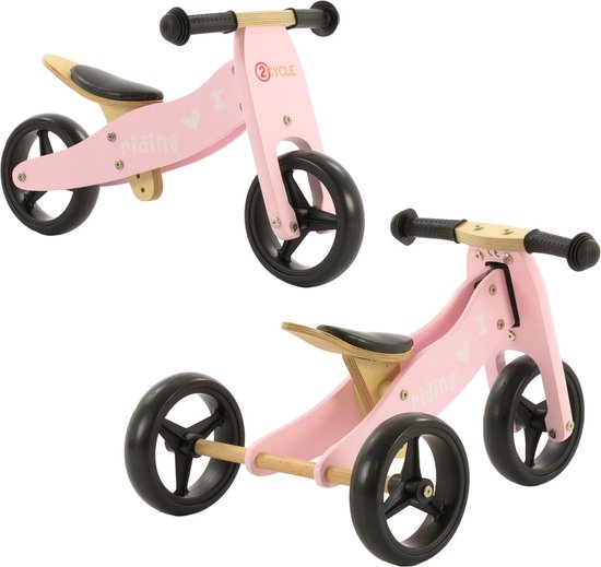Product: 2Cycle 2 in 1 Loopfiets/Driewieler - Hout - Jongens en Meisjes - 1 Jaar - Speelgoed  - Roze, van het merk 2Cycle