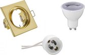 LED Spot Set - Trion - GU10 Fitting - Dimbaar - Inbouw Vierkant - Mat Goud - 6W - Natuurlijk Wit 4200K - Kantelbaar 80mm - BSE