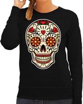 Day of the dead sugar skull sweater - zwart - dames - rocker / punker / fashion trui - Dia los Muertos outfit XS