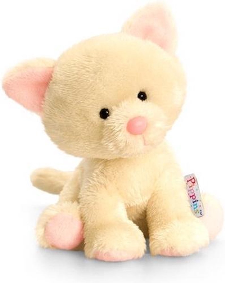 Afbeelding van product Keel Toys  Pluche knuffel witte katten van 14 cm - Dieren knuffelbeesten voor kinderen of decoratie