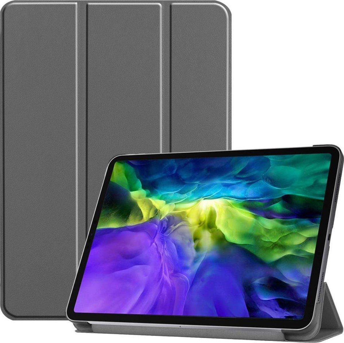 Tablethoes geschikt voor iPad Pro 11 Hoesje - Tri-Fold Book Case met Wake/Sleep - Grijs