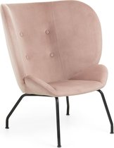 Kave Home - Violet fauteuil in fluweel roze en stalen poten met zwarte afwerking