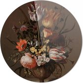 Stilleven met bloemenvaas en dode kikvors, Jacob Marrel, 1634 | 50 x 50 CM | Oude Meesters | Wanddecoratie | Schilderij | 5 mm dik plexiglas muurcirckel