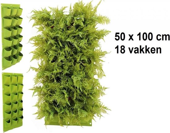 inhalen Pamflet Drink water Verticale tuin met 18 grote vakken - 100cm x 50cm- hangende tuin - groen -  groene wand... | bol.com