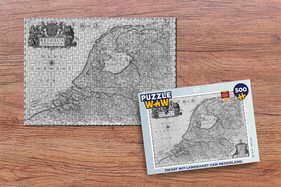 Puzzel Zwart wit landkaart van Nederland - Legpuzzel - Puzzel 500