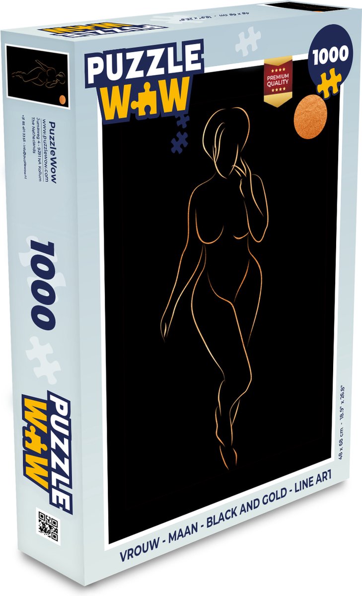 Puzzel Vrouw - Maan - Black and gold - Line art - Legpuzzel - Puzzel 1000 stukjes volwassenen