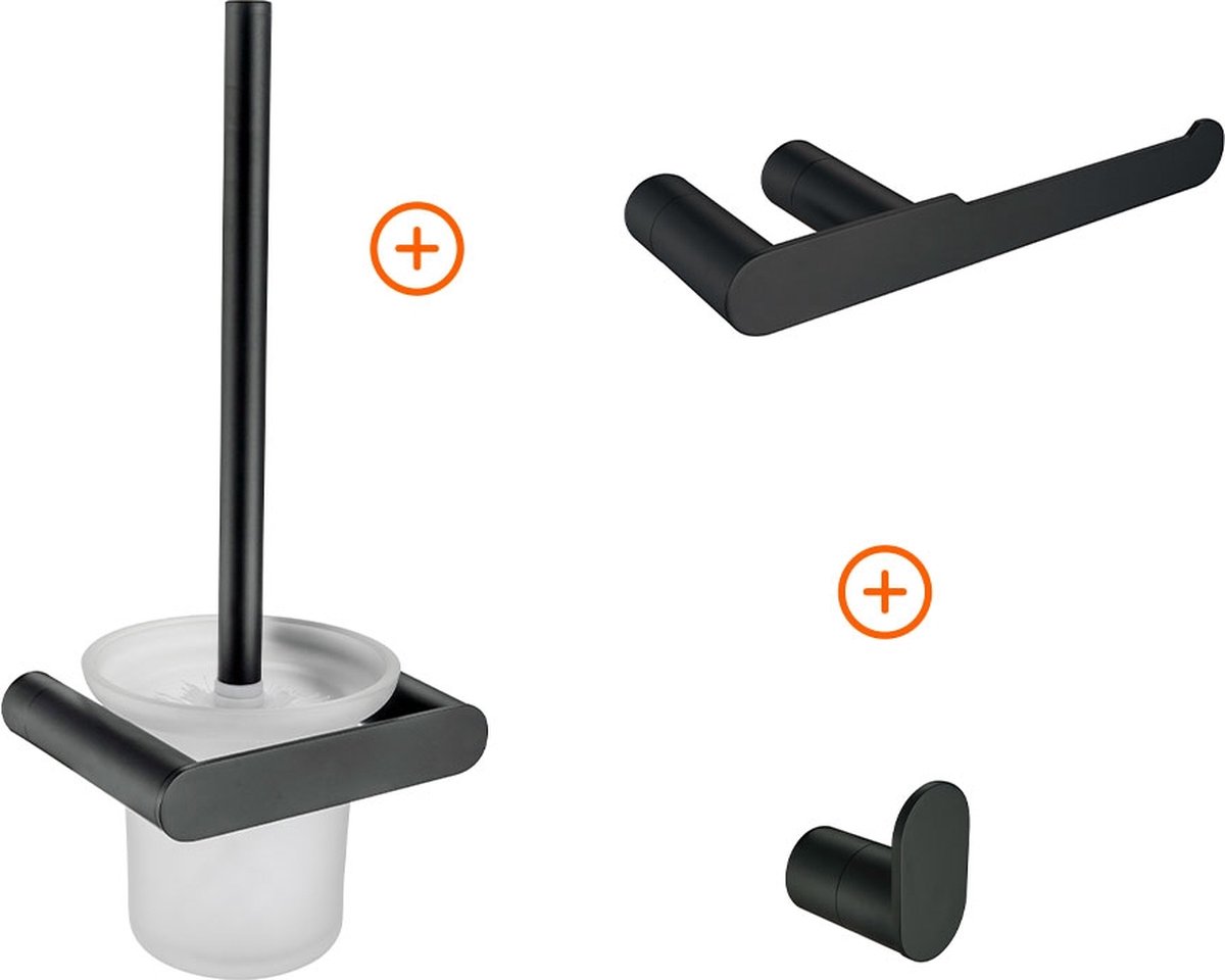 Toilet accessoires set mat zwart ovaal