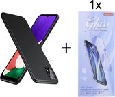 Soft Back Cover Hoesje Geschikt voor: Samsung Galaxy A22 5G Silicone - Zwart + 1X Tempered Glass Screenprotector - ZT Accessoires