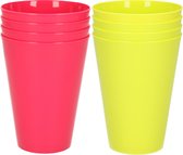 16x verres à boire en plastique incassables 430 ML en vert et rose - Camping/anniversaire/tout-petits/enfants d'âge préscolaire