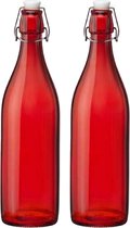 Cuisine Elegance set van 2x stuks weckflessen rood beugeldop glas van 1 liter