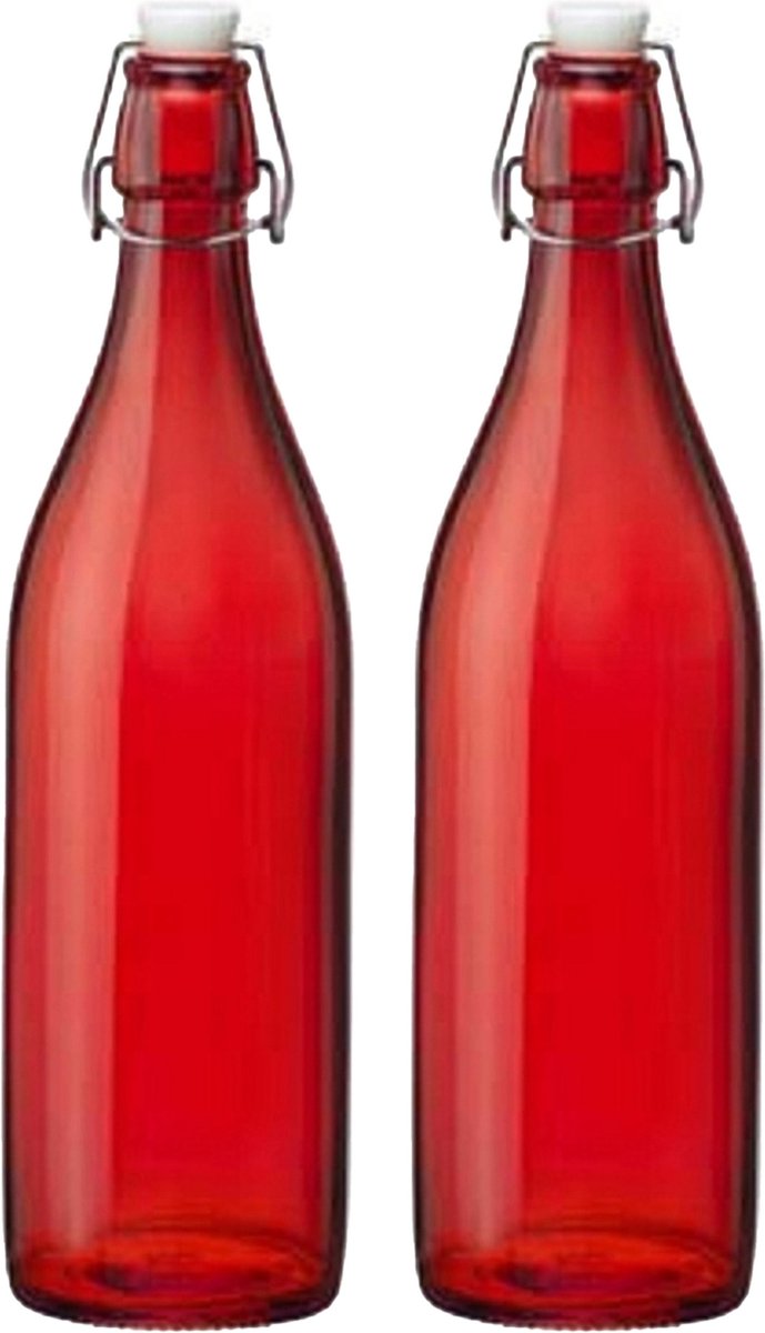 Cuisine Elegance set van 2x stuks weckflessen rood beugeldop glas van 1 liter